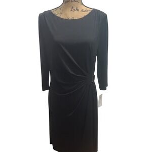 Laura Jeffries Black Ruched Sheath‎ Dress with Embellished Detail Size 14.